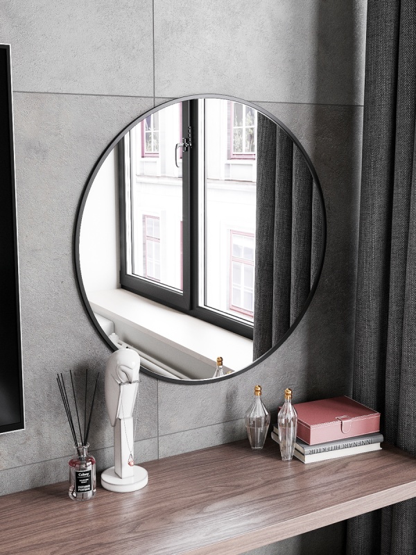 Зеркало навесное Z-15 D70 см c черной рамкой